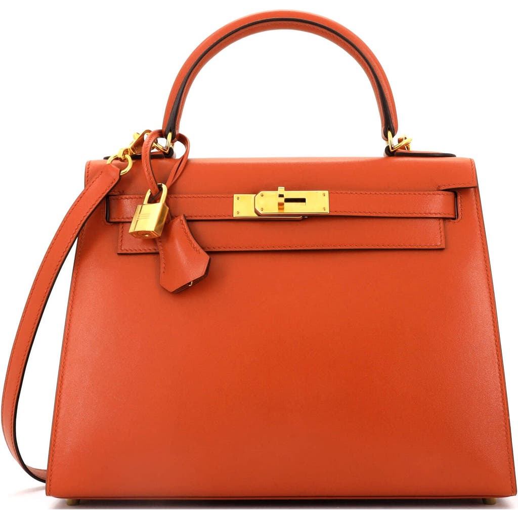 Pre-owned Hermes Hermes Kelly Handbag Orange Tadelakt With Gold Hardware 28 In Brown