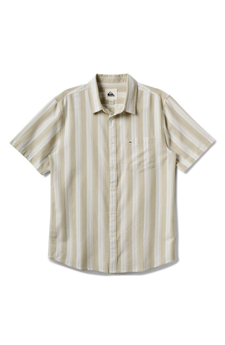 Quiksilver Oxford Stripe Classic Short Sleeve Button-Up Shirt, Main, color, Off White