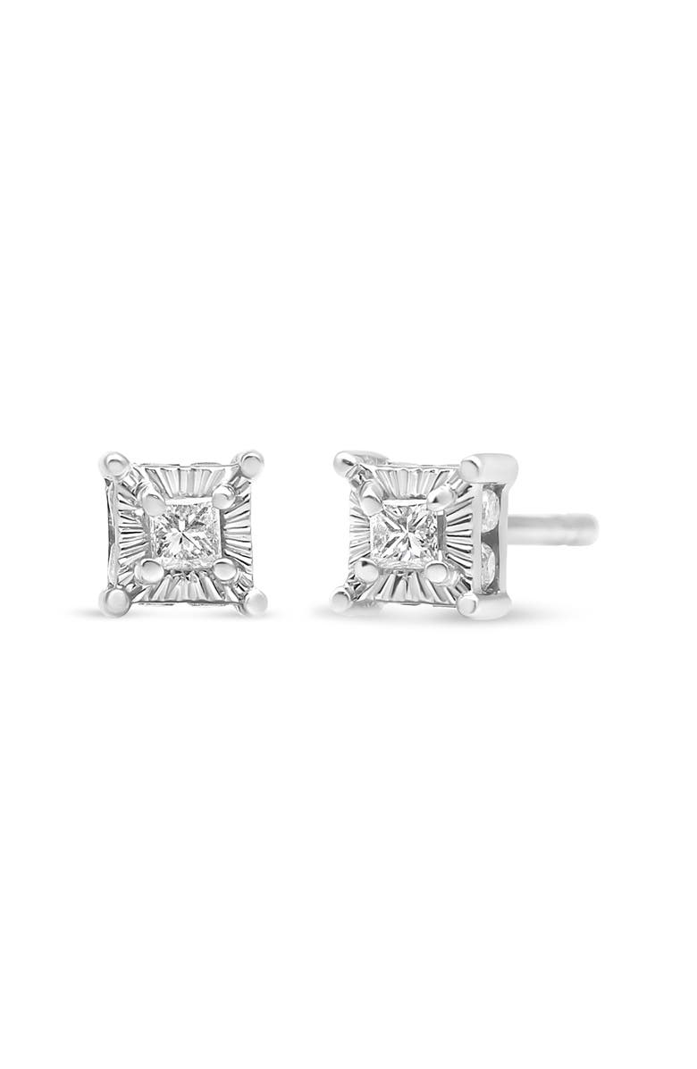 Haus of Brilliance Silver 1/4 Ct Miracle Princess Solitaire Stud Earrings with Hidden Halo, Alternate, color, White