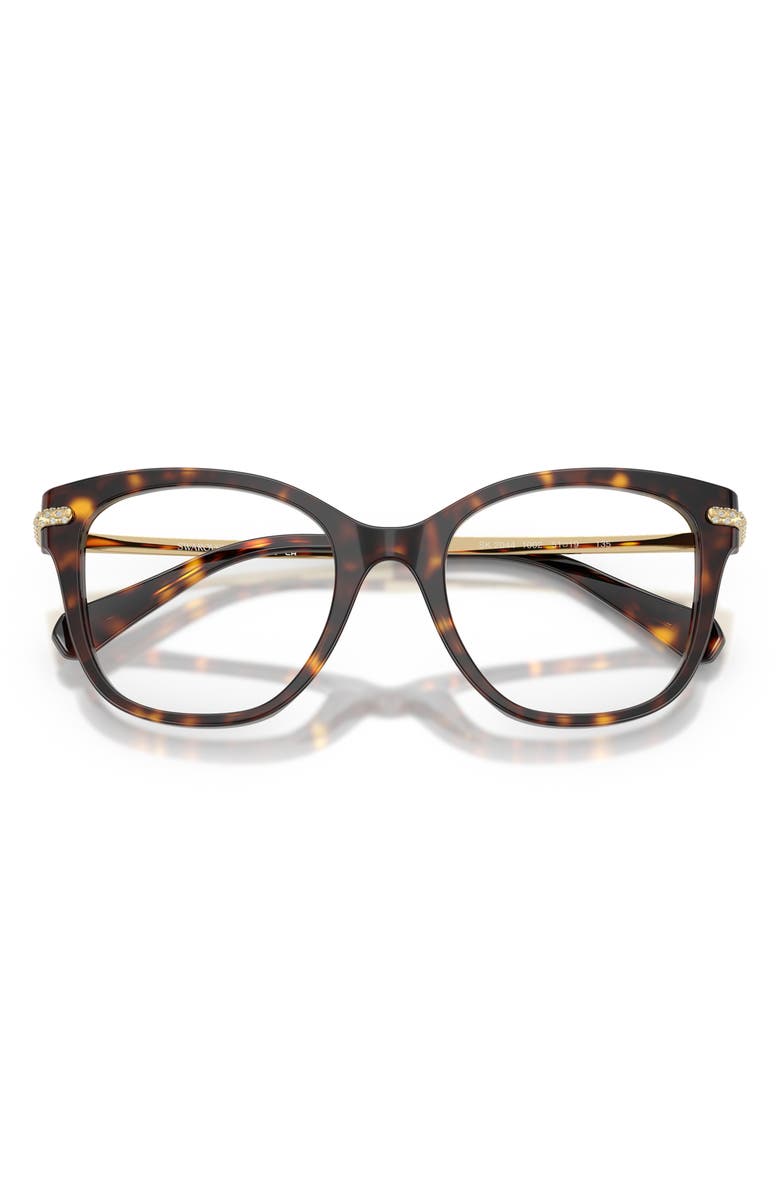 Swarovski 49mm Crystal Embellished Square Optical Glasses, Alternate, color, Havana/ Demo Lens