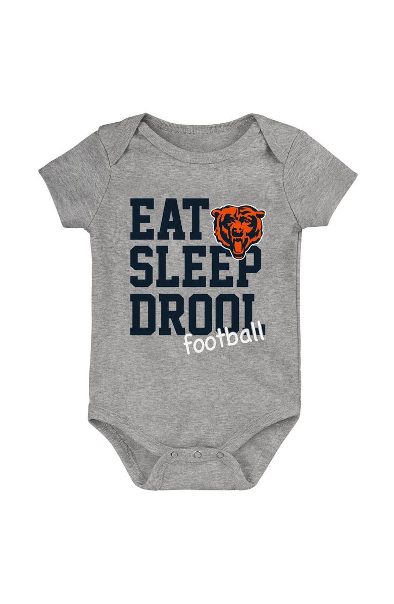 Outerstuff Newborn & Infant Orange/Navy/Heather Gray Chicago Bears Three-Pack Eat, Sleep & Drool Retro Bodysuit Set, Alternate, color, Orange