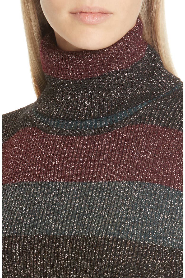 Mariel Metallic Stripe Turtleneck Sweater, Alternate, color, BLACK/ RIOJA/ DEEP EMERALD