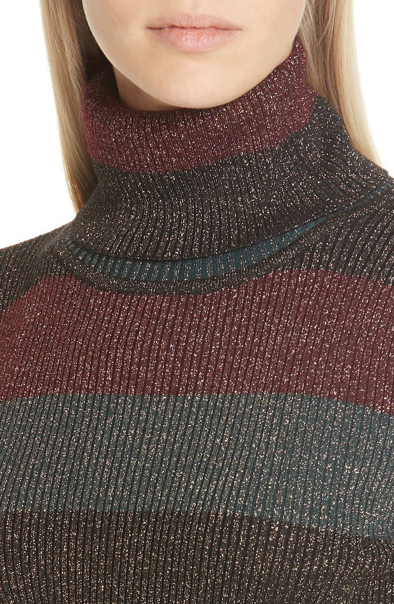 A.L.C. Mariel Metallic Stripe Turtleneck Sweater, Alternate, color,