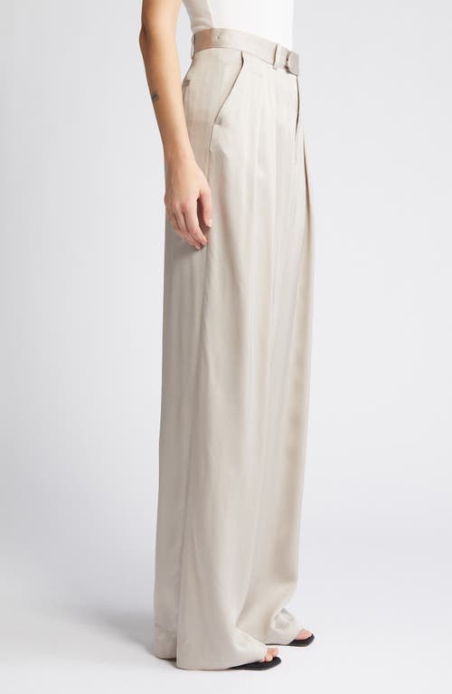 Frame Pleated Wide Leg Trousers In Light Beige