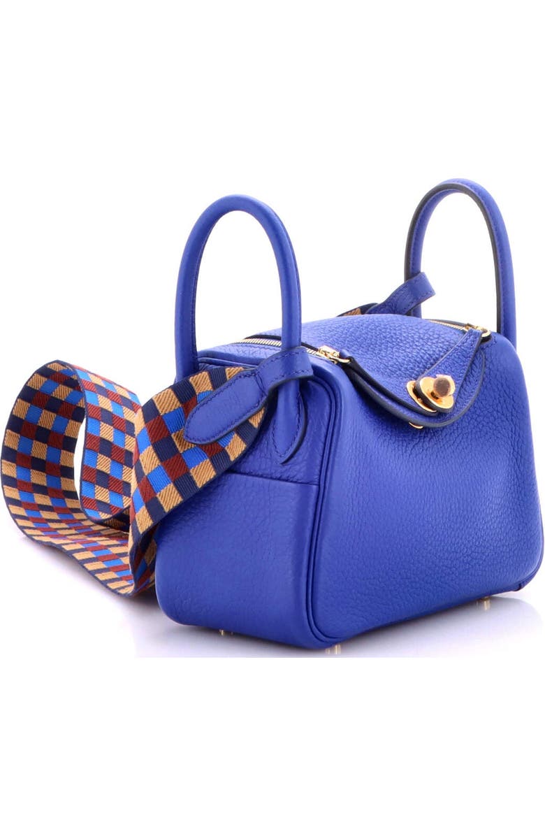 Pre-Owned Hermes Lindy Quadrille Bag Clemence with Canvas Mini, Alternate, color, Bleu Royal