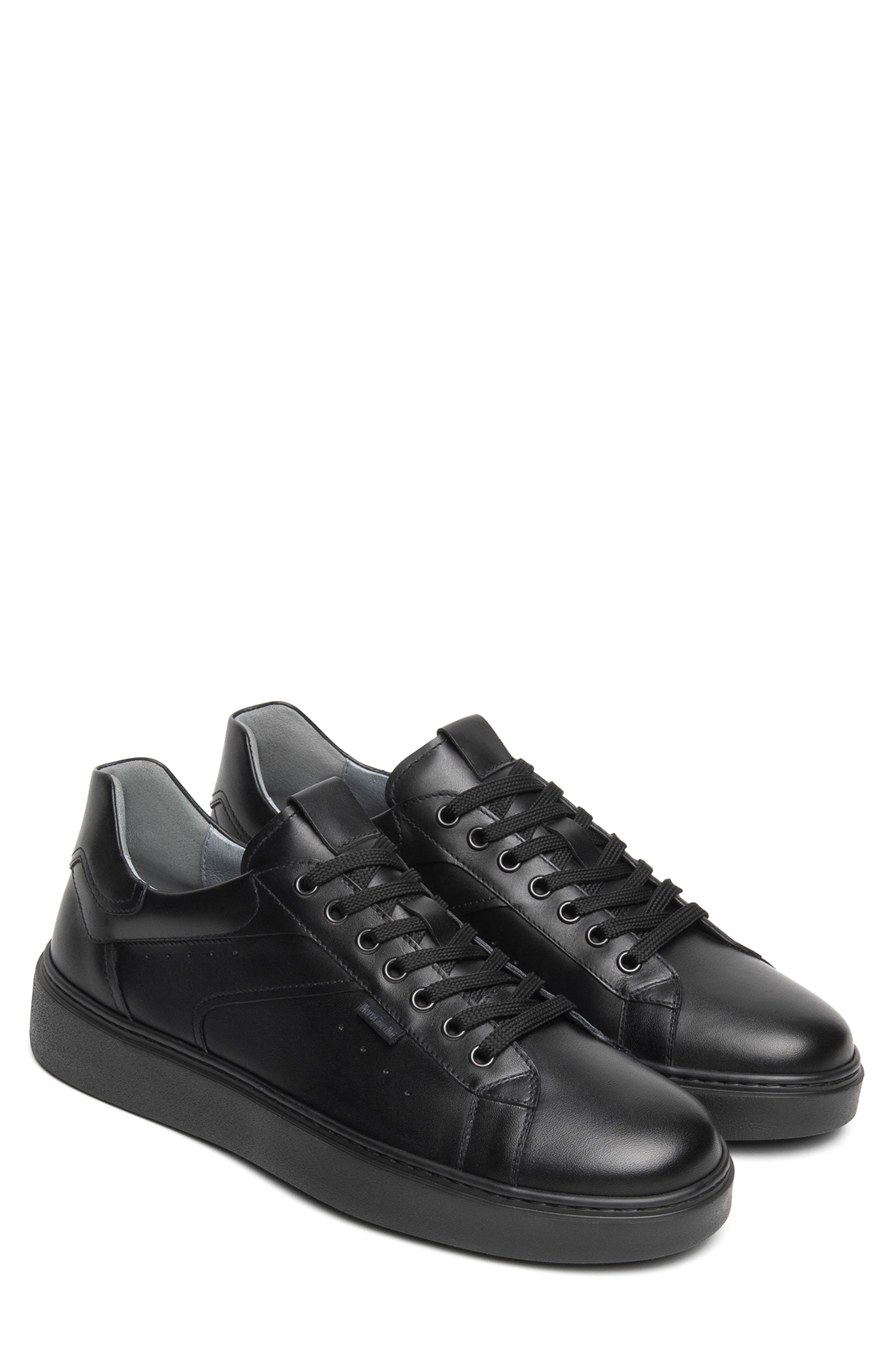 Leather Low Top Sneaker, Main, color, BLACK