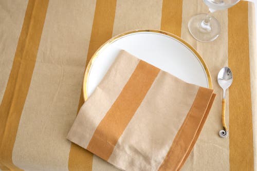 Ninéh Oh! Stripes (lime) Block Print Napkins, Set Of 4 In Brown
