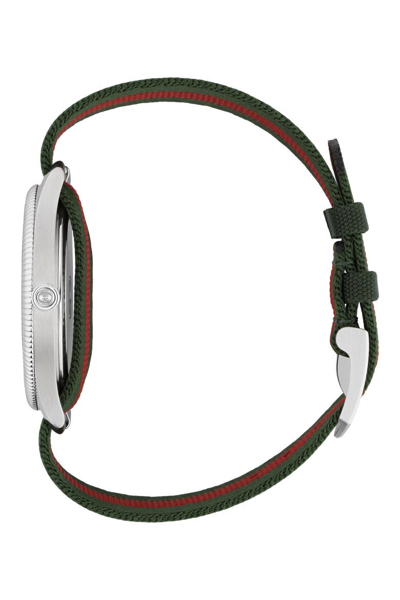 G-Timeless Nylon Strap Watch, 38mm, Alternate, color, SILVER/GREEN