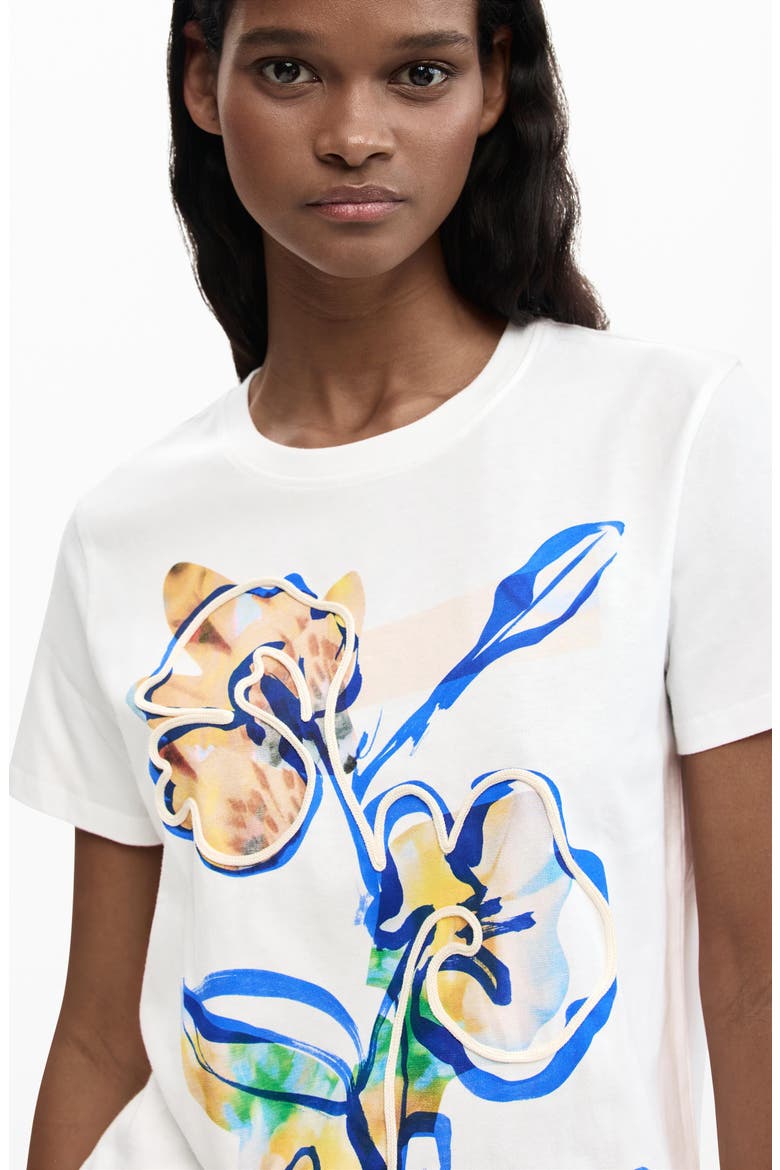 Floral Cord Embellished Cotton T-Shirt, Alternate, color, WHITE