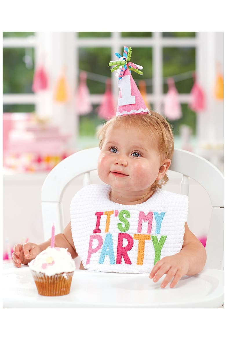 Cake Smashing Bib & Party Hat Set, Alternate, color, WHITE