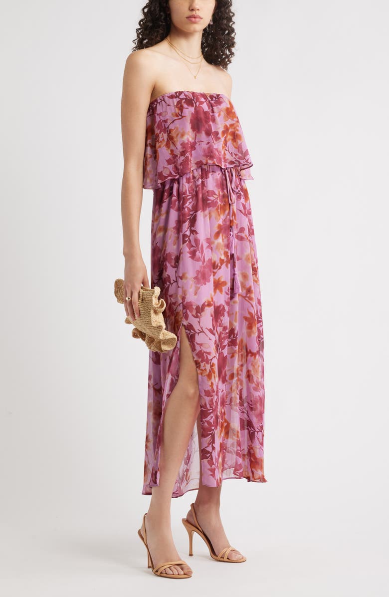 Chelsea28 Tie Waist Strapless Chiffon Maxi Dress, Alternate, color, Purple- Burgundy Floral