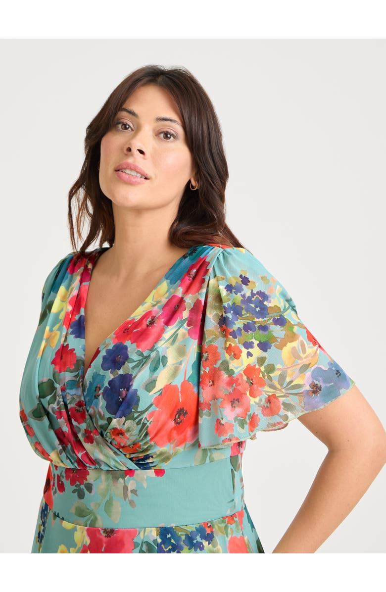 Scarlett & Jo Victoria Floral Angel Sleeve Midi Dress, Alternate, color, Soft Green Multi