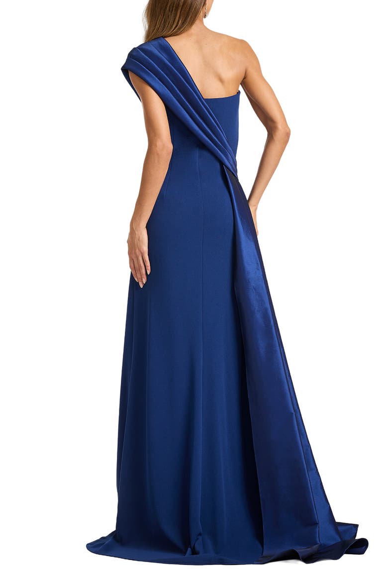 One-Shoulder Crepe & Taffeta Ballgown, Alternate, color, NAVY