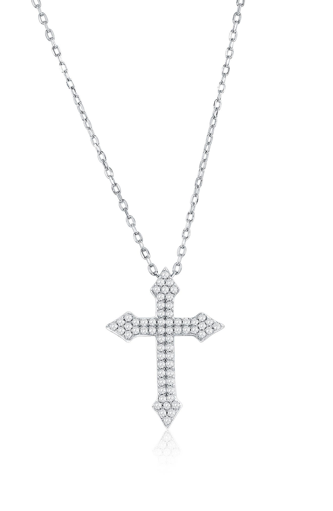 Sterling Silver CZ Pavé Cross Necklace