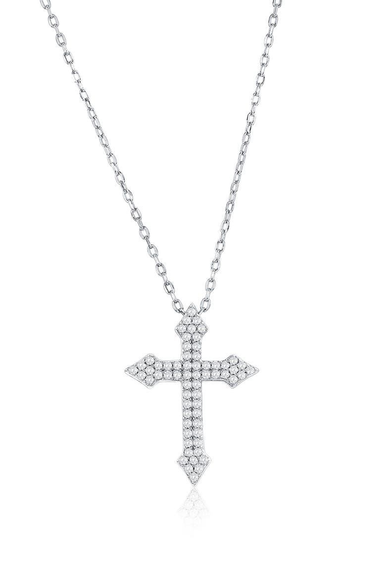 Sterling Silver CZ Pavé Cross Necklace, Main, color, SILVER