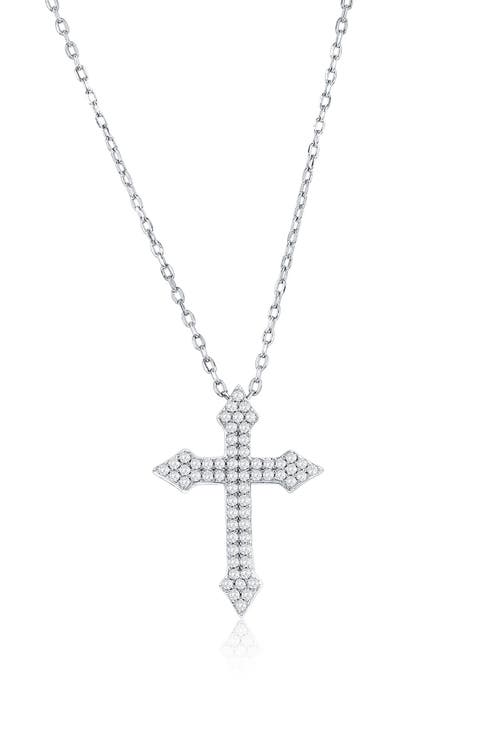 Sterling Silver CZ Pavé Cross Necklace