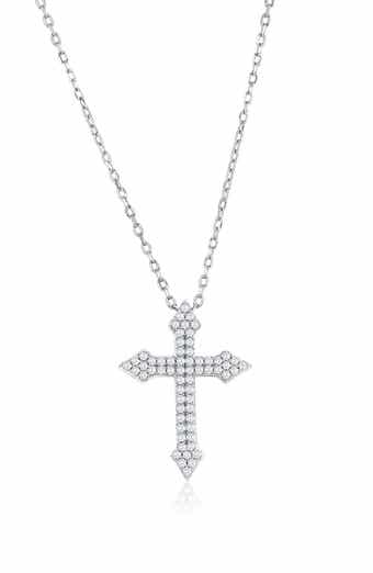 Sterling Silver CZ Pavé Cross Necklace