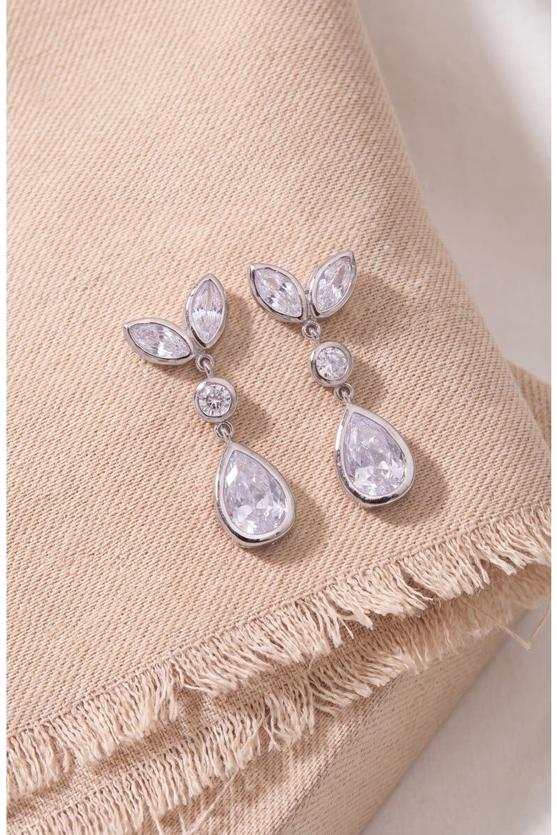Crystal Leaf-Inspired Drop Earrings, Alternate, color, Silver