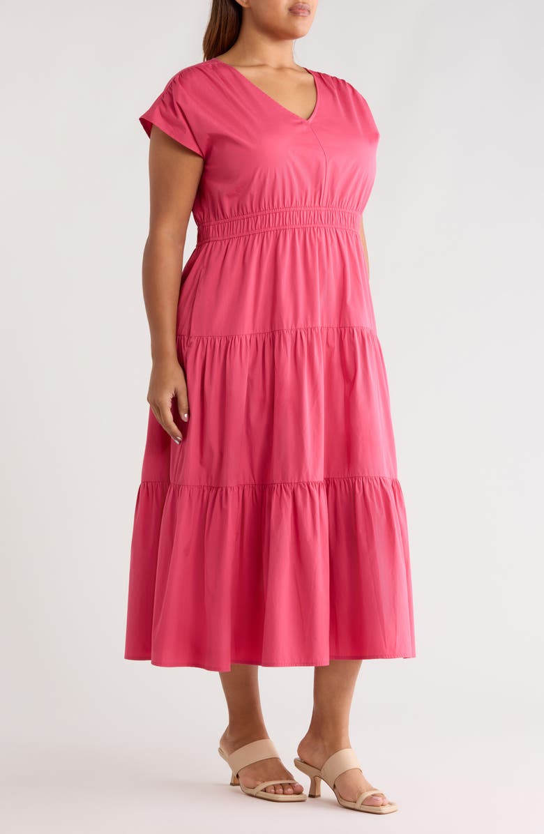 Nordstrom Tiered Cotton Poplin Dress, Alternate, color, Pink Carmine