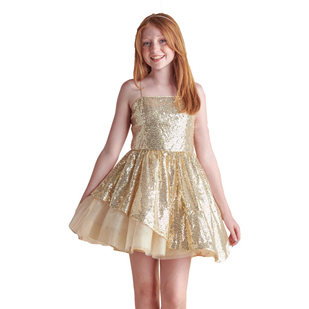 Un Deux Trois Girl's Sequined Peek-a-boo Tulle Dress In Neutral