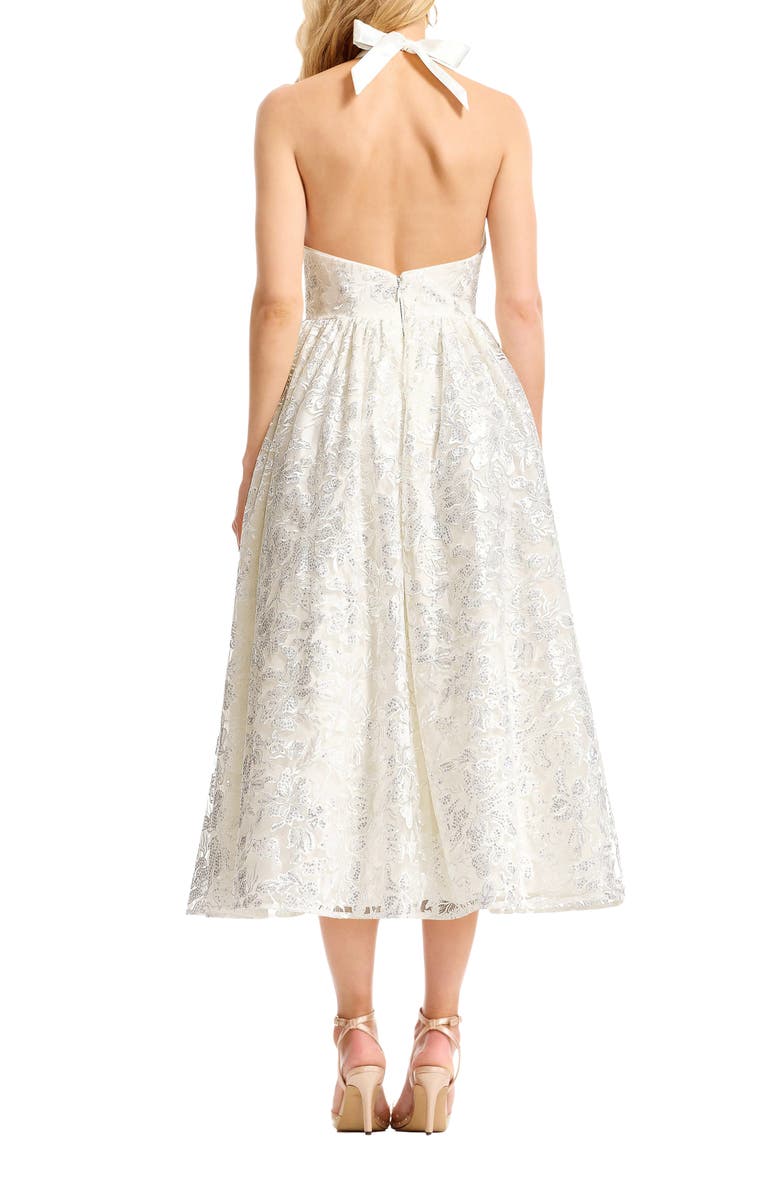 Dress the Population Christina Sequin Floral Cocktail Midi Dress, Alternate, color, Off White