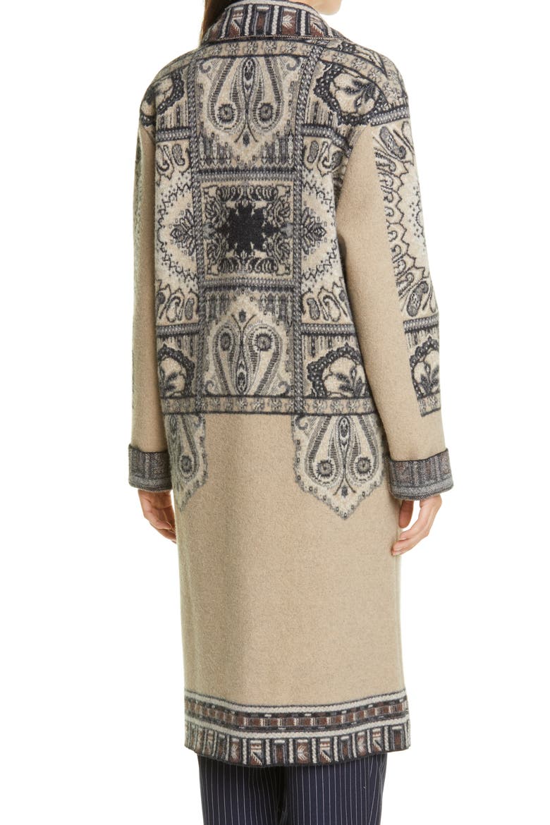 Print Wool Three-Quarter Coat, Alternate, color, BEIGE