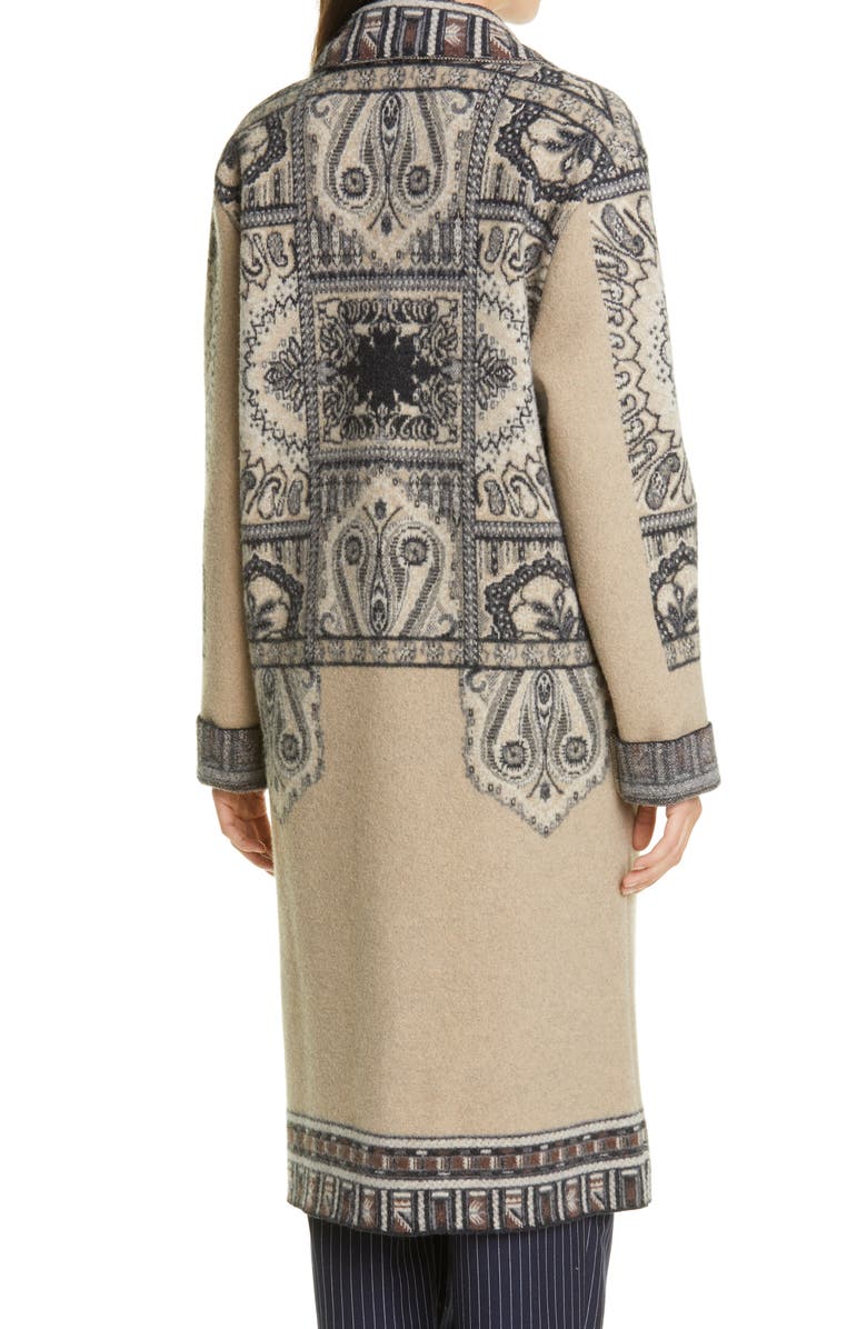 Etro Print Wool Three-Quarter Coat, Alternate, color, 