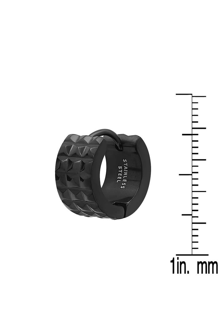 Men's Pyramid Stud Huggie Hoop Earrings, Alternate, color, BLACK