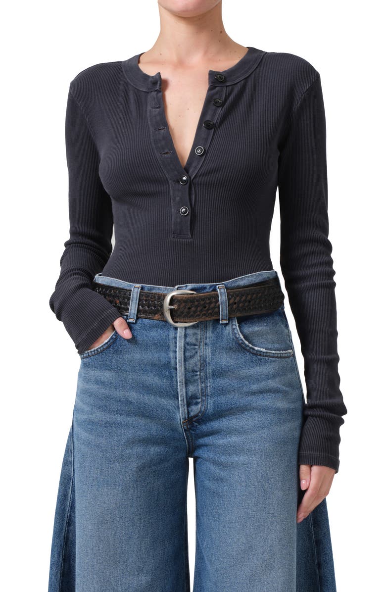 Citizens of Humanity Varra Long Sleeve Henley, Main, color, Charcoal Mineral