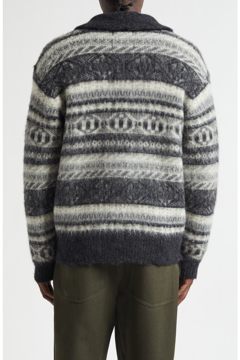 Shaggy Fair Isle Shawl Collar Cardigan, Alternate, color, CHARCOAL GRAY
