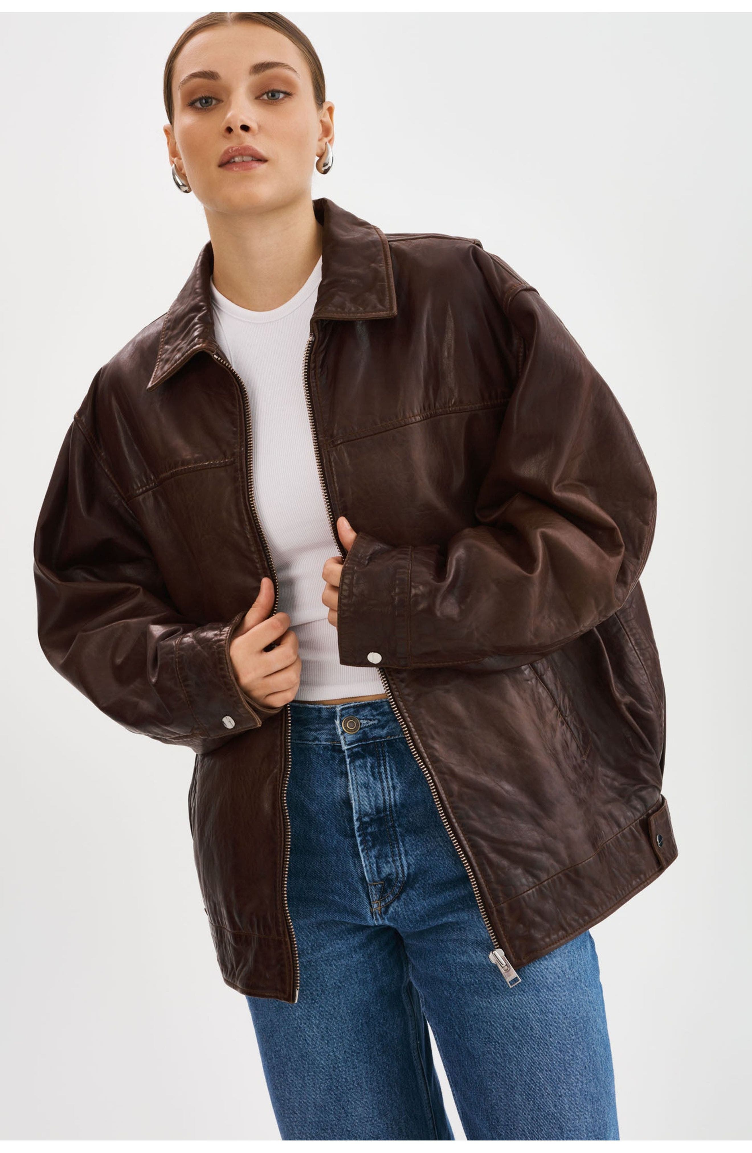 THEIA | Leather Bomber Jacket - image 3