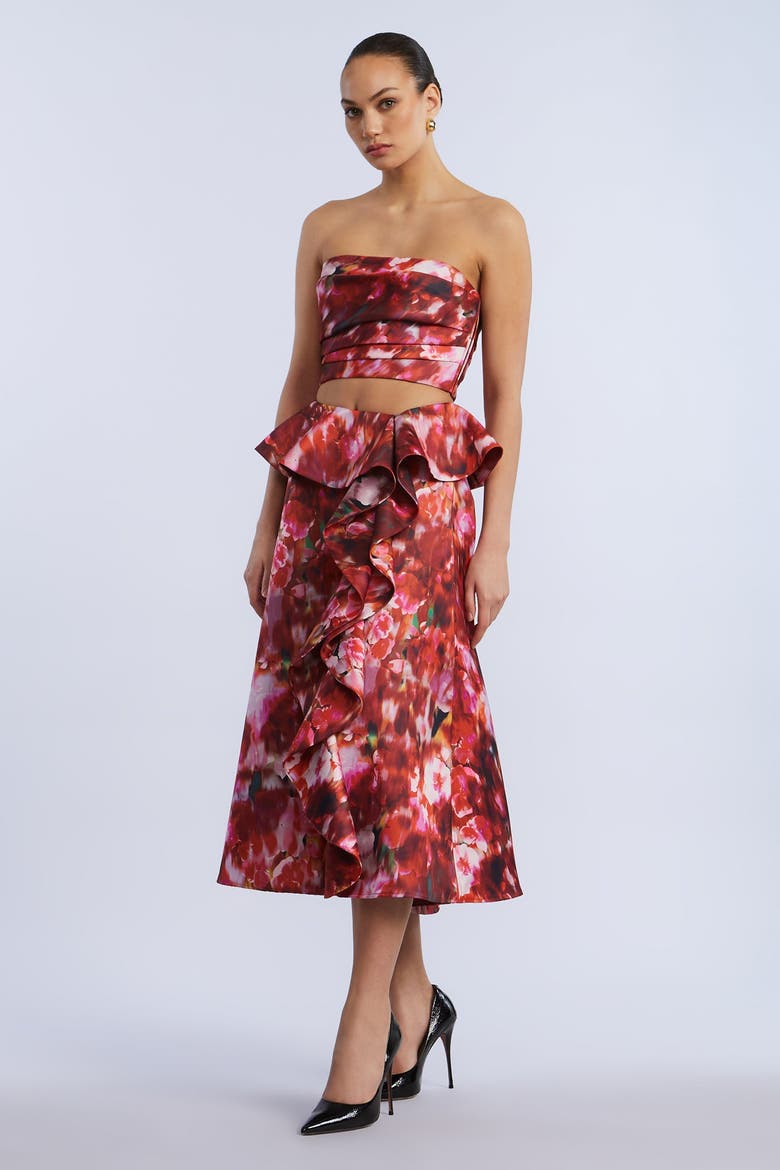 Pleated Satin Bustier, Alternate, color, Washed Rose Chili Pepper Print