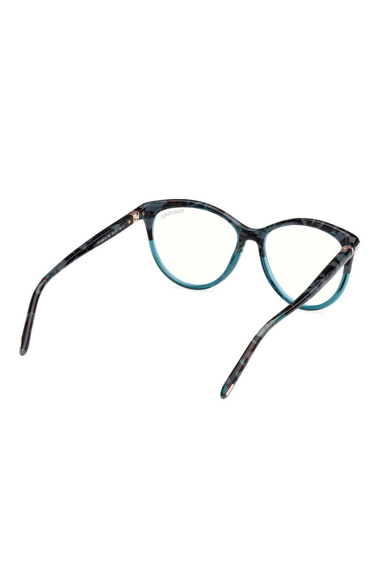 55mm Round Blue Light Blocking Glasses, Alternate, color, HAVANA / TEAL / T LOGO