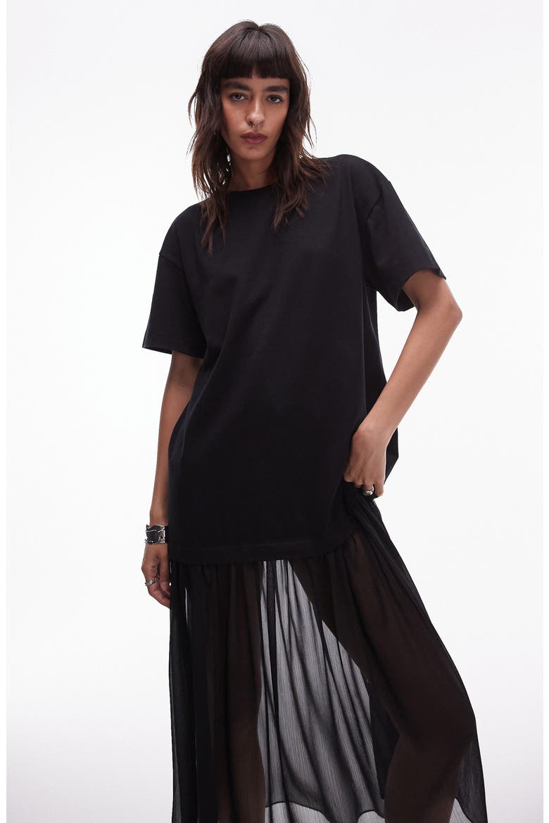 Mixed Media T-Shirt Dress, Alternate, color, BLACK