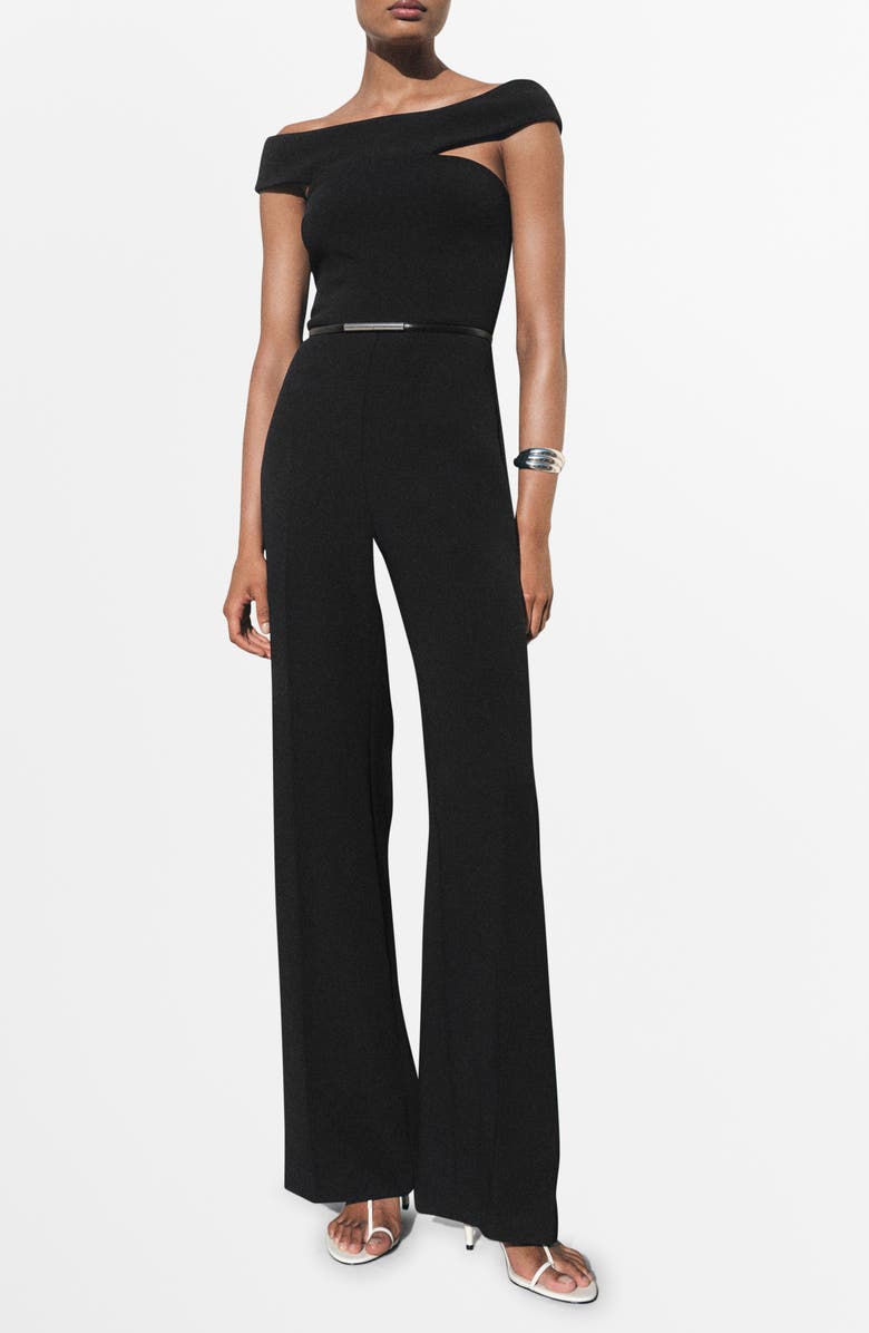 MANGO Asymmetric Jumpsuit, Main, color, Black