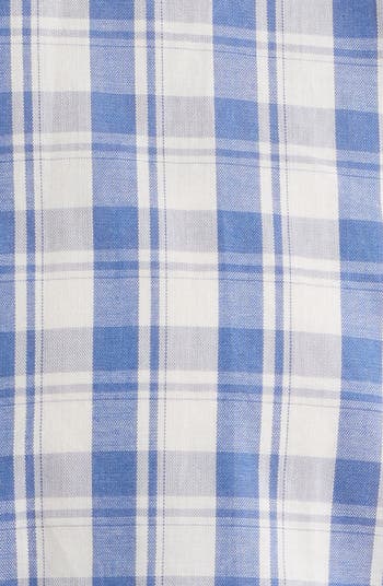 Plaid Puff Sleeve Band Collar Shirt