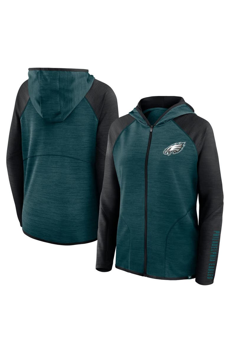 FANATICS Women's Fanatics Midnight Green/Black Philadelphia Eagles Redzone End Around Pass Raglan Full-Zip Hoodie, Main, color, Green
