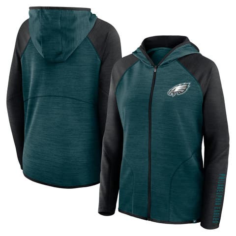 Women's Fanatics Midnight Green/Black Philadelphia Eagles Redzone End Around Pass Raglan Full-Zip Hoodie