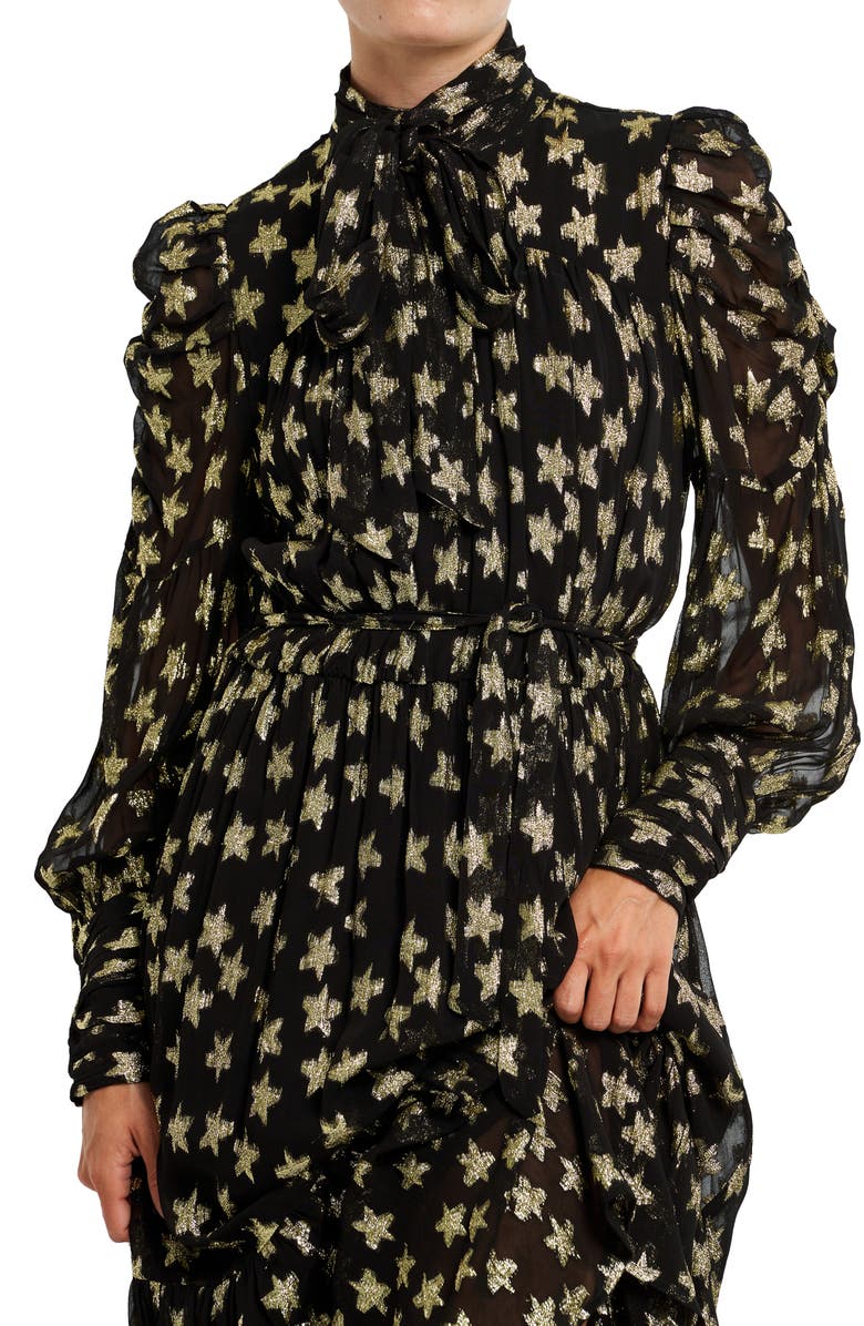 CIEBON Adelle Metallic Star Print Long Sleeve Midi Dress, Alternate, color, 