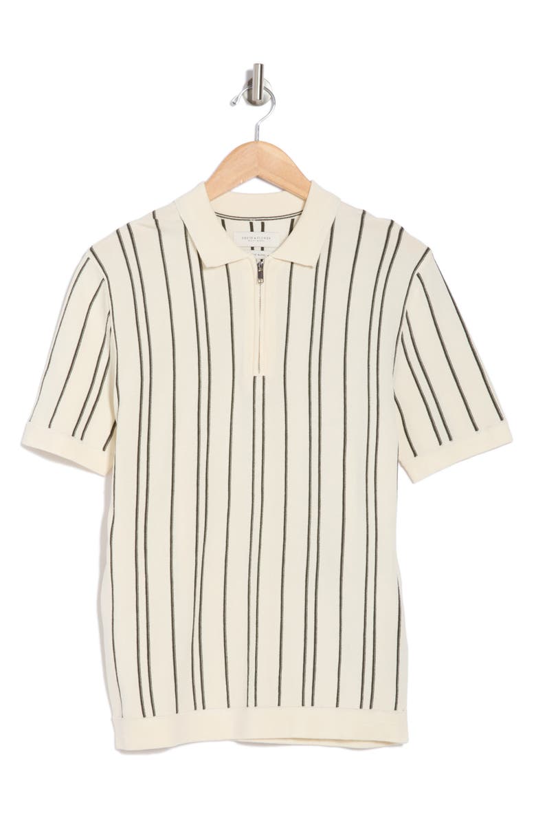 DENIM AND FLOWER Stripe Sweater Polo, Alternate, color, Cream