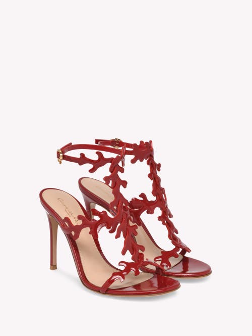 Gianvito Rossi Red Cut-out Ankle-strap Heels In Burgundy