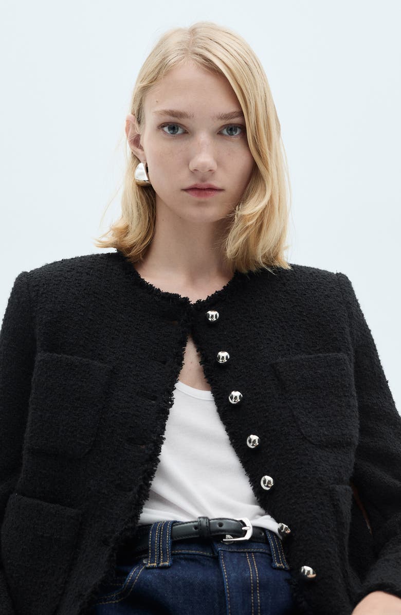 MANGO Wintour Tweed Jacket, Alternate, color, Black