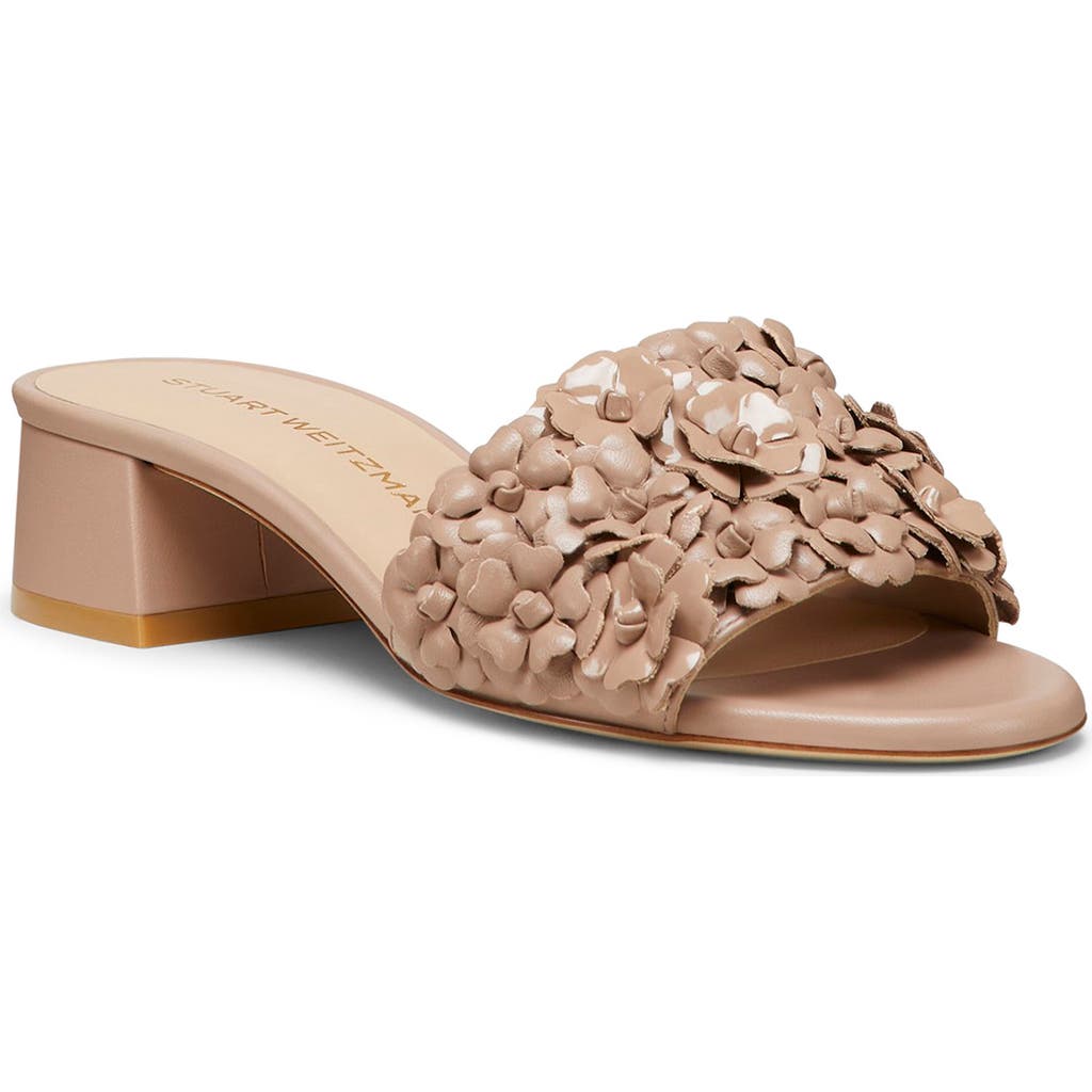 Stuart Weitzman Meadow Flower Leather Slides In Fawn