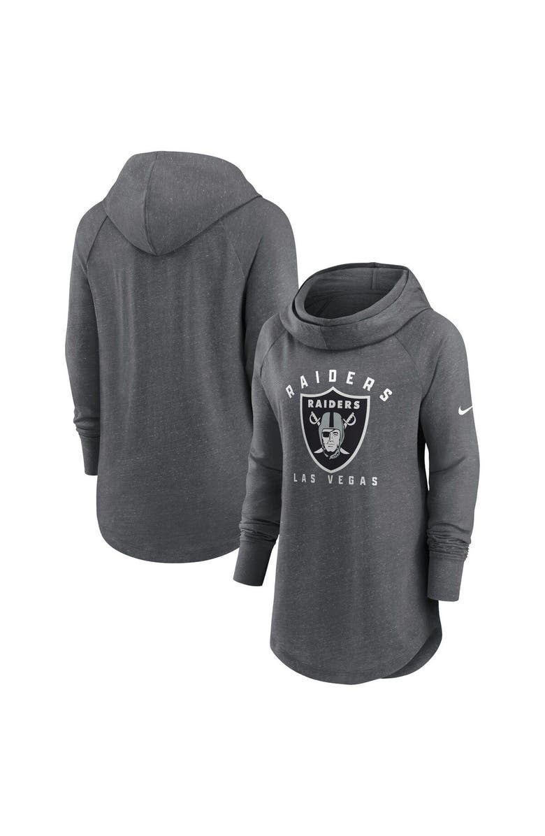 Nike Women's Nike Heather Charcoal Las Vegas Raiders Raglan Funnel Neck Pullover Hoodie, Main, color, Heather Charcoal