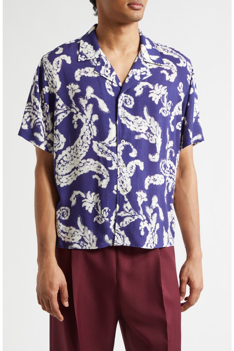 Hell Paisley Print Camp Shirt, Main, color, BLUE PAISLEY