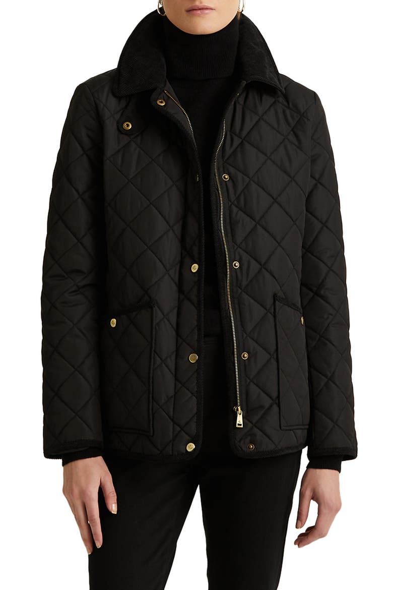 Snap Front Quilted Jacket, Main, color, BLACK