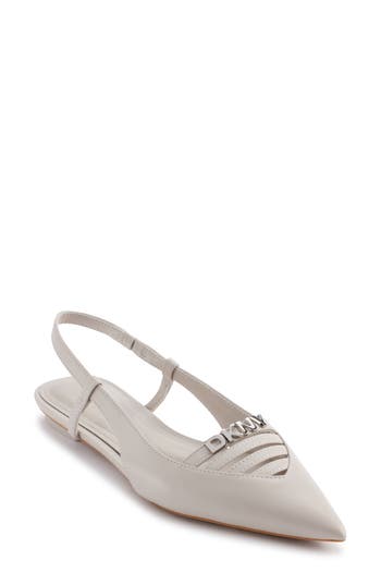 Dkny Mikado Slingback Pointed Toe Flat In White