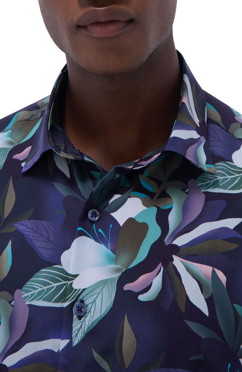 Bugatchi Julian Shaped Fit Button-Up Shirt, Alternate, color, Navy