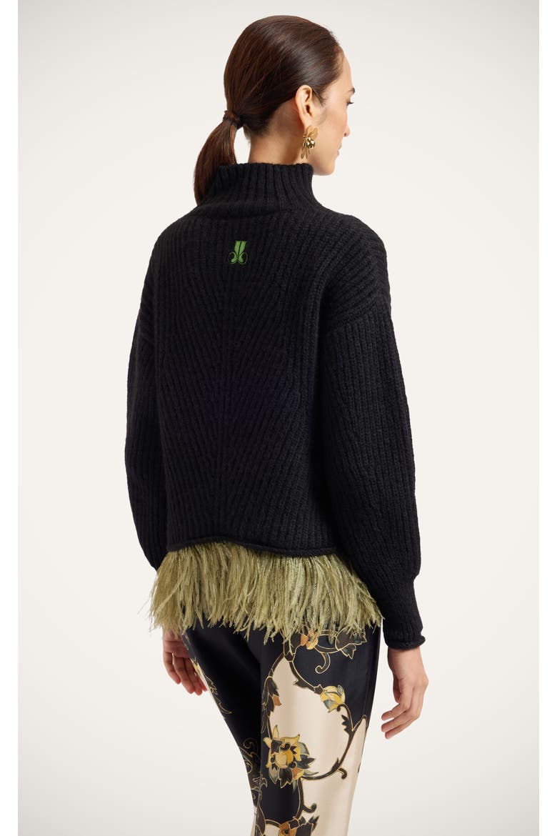 High Kick Sweater With Feathers, Alternate, color, Solid Black