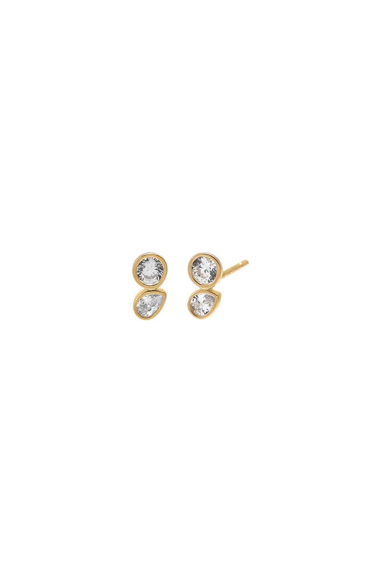 CZ Double Bezel Stone Stud Earring 14K, Main, color, 14K Gold